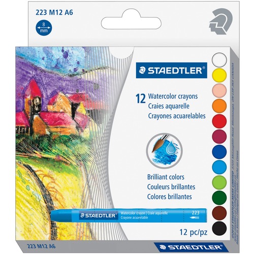 Staedtler Watercolour Crayons - 12 Assorted Colours - Art Pencils, Charcoal, Pastels, Markers & Crayons - STD223M12A6