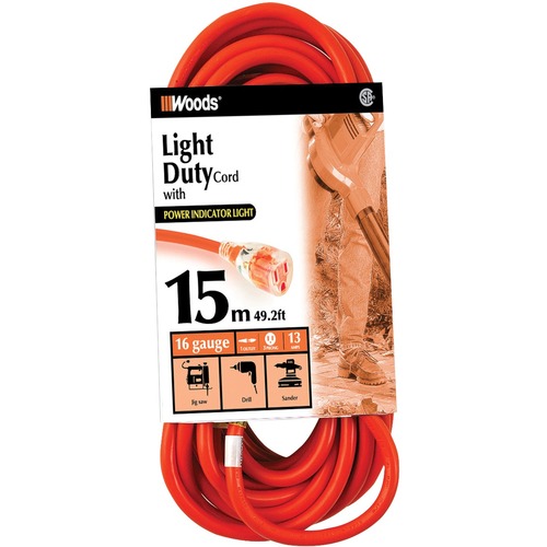 Woods Power Extension Cord - 13 A - Orange - 49.2 ft Cord Length - 10 - Extension Cords - WOO541550