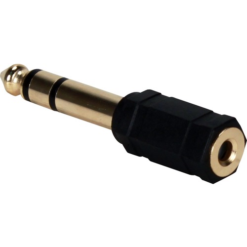 QVS 3.5mm Female to 1/4 Male Audio Stereo Adaptor - 1 x Mini-phone Stereo Audio Female - 1 x 6.35mm Stereo Audio Male - Black - 1