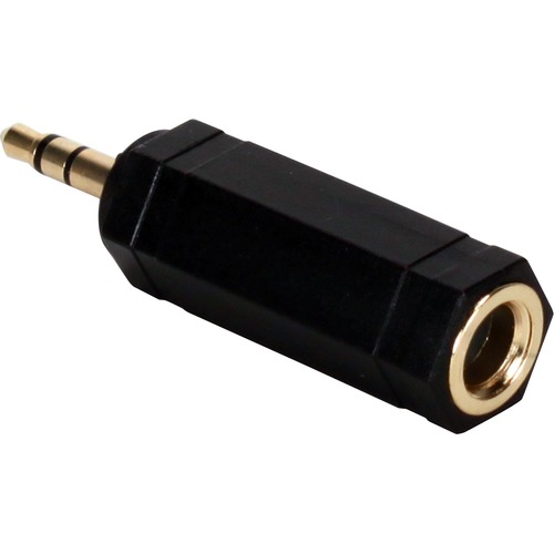 QVS 3.5mm Male to 1/4 Female Audio Stereo Adaptor - 1 x Mini-phone Stereo Audio Male - 1 x 6.35mm Stereo Audio Female - Black - 1