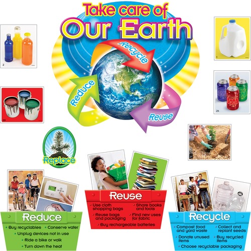 Trend Reduce/Reuse/Recycle Bulletin Board Set - Learning, Fun Theme/Subject - Take Care of Our Earth, Reduce, Reuse, Recycle - 17" Height x 31" Length