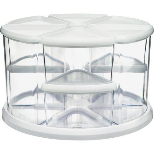 Deflecto Rotating Carousel Organizer - 9 Compartment(s) - 6.6" Height - Clear, White - 1 Each