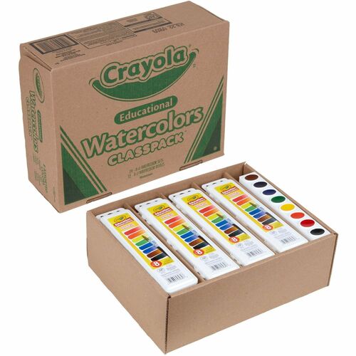 Crayola 8-Color Educational Watercolors Classpack - 36 / Box - Red, Yellow, Green, Blue, Brown, Purple, Black, Orange