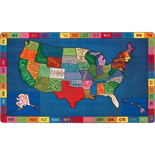 Flagship Carpets My America Doodle Map Rug - 12 ft Length x 90" Width - Multicolor - Nylon