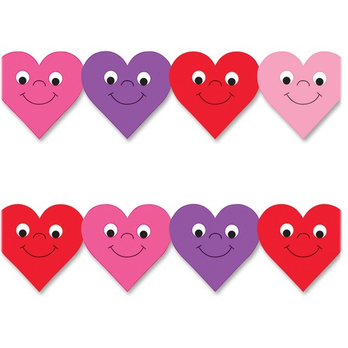 Hygloss Happy Hearts Design Border Strips - 12 x Happy Hearts Shape - Damage Resistant, Durable, Long Lasting - 36" Height x 3" Width - Assorted - 12 / Pack