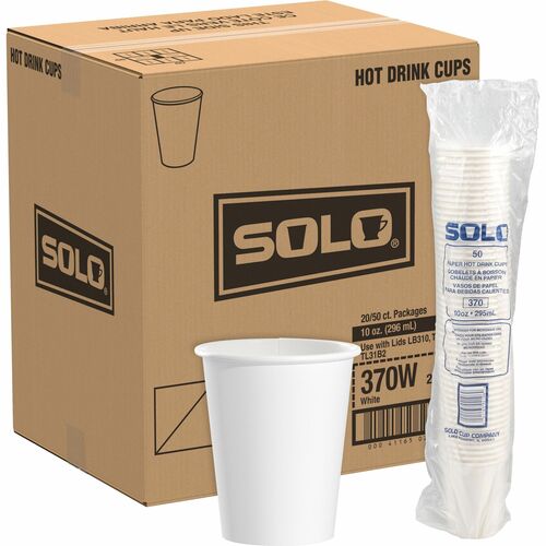 Solo 10 oz Paper Hot Cups - 50.0 / Bag - 20 / Carton - White - Paper - Hot Drink, Cold Drink, Beverage