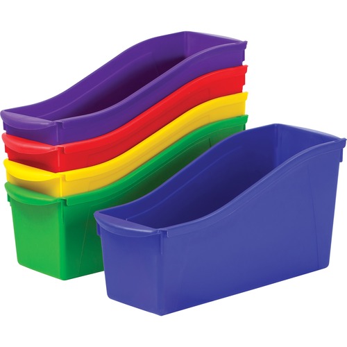 Storex Book Bin Set - 1 Compartment(s) - 12.6" Height x 5.3" Width x 14.3" Depth - 50% - Red, Green, Blue, Purple, Yellow - Plastic - 5 / Set
