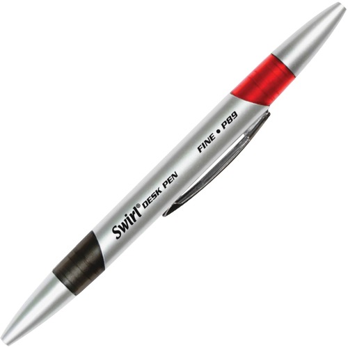 Knowledge Tree  Rose Moon, Inc. Moon Products Swirl Desk Pen - Fine Pen  Point - Retractable - Black, Red - Black Wood, Silver Barrel - 1 Dozen