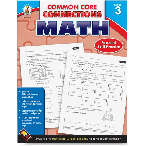 Carson Dellosa Education Common Core Connections Gr 3 Math Workbook Printed Book - 96 Pages - Carson-Dellosa Publishing Publication - Book - Grade 3