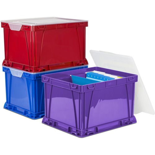 Storex 3 Piece Cube Storage Bins - External Dimensions: 14.3" Width x 17.3" Depth x 10.5" Height - Stackable - Plastic - Assorted Bright - For File - Recycled - 3 / Set