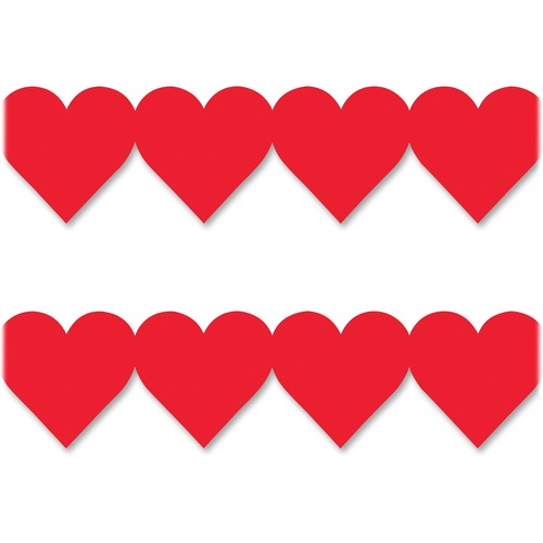 Hygloss Red Heart Globe Design Border Strips - 12 x Heart Shape - Damage Resistant, Durable, Long Lasting - 36" Height x 3" Width - Red - 12 / Pack