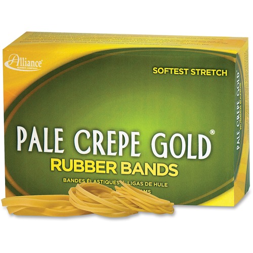 Alliance Rubber 20545 Pale Crepe Gold Rubber Bands - Size #54 - Assorted Sizes - Golden Crepe - 1 lb Box