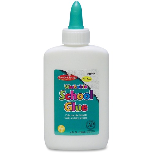 Charles Leonard School Glue - 4 Oz Bottle - Washable Formula - Non-Toxic - Easy Squeeze - Bonds Paper Cloth Wood Ceramics - White - 1/Each