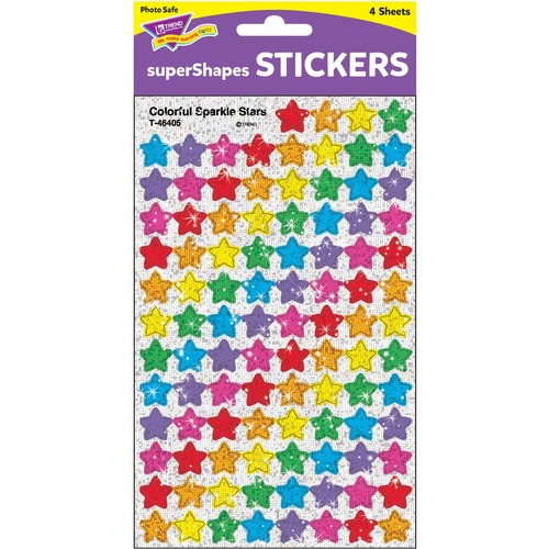 Trend Colorful Sparkle Stars superShapes Stickers - Self-adhesive - Acid-free, Fade Resistant, Non-toxic, Photo-safe - Blue, Red, Yellow, Green, Orange, Purple, Pink - 400 / Pack
