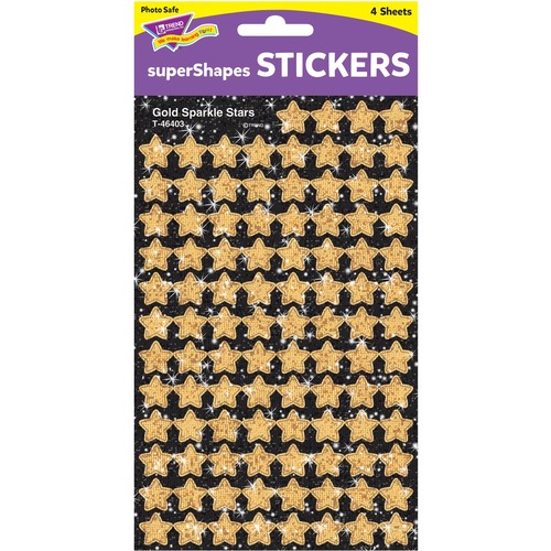 Trend Gold Sparkle Stars superShapes Stickers - Sparkle Stars Shape - Self-adhesive - Acid-free, Fade Resistant, Non-toxic, Photo-safe - Gold - 400 / Pack