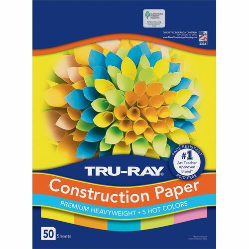 Tru-Ray Construction Paper - Art Project - 18"Width x 12"Length - 50 / Pack - Hot Assorted - Sulphite, Paper