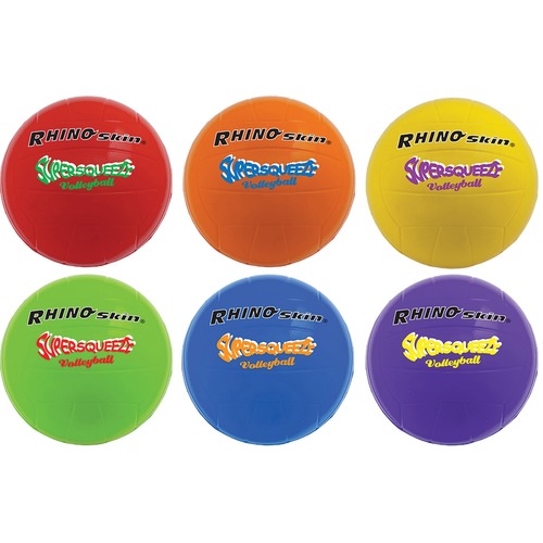 Rhino Skin Super Squeeze Volleyball Set - 7.50" - Foam - Red, Orange, Yellow, Green, Royal Blue, Purple - 6 / Set