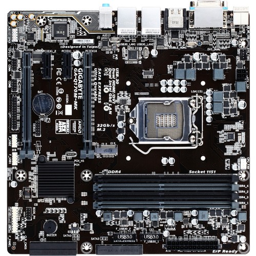 Gigabyte Ultra Durable GA-Q170M-MK Desktop Motherboard - Intel Q170 Chipset - Socket H4 LGA-1151 - Micro ATX - 64 GB DDR4 SDRAM Maximum RAM - UDIMM, DIMM - 4 x Memory Slots - Gigabit Ethernet - HDMI - 6 x SATA Interfaces