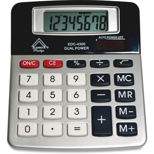 Aurex 8-digit Compact Desktop Calculator - Big Display, Easy-to-read Display, Dual Power, Fixed Angled Display, Compact - Silver, Black - 1 Each - Desktop Display Calculators - AUXEDC4300