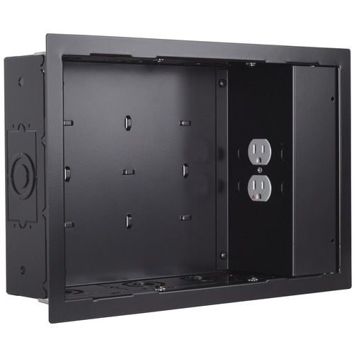 Chief Proximity In-Wall Storage Box with 2 Receptable Filter & Surge - For Flat Panel Displays - Black - 10 lb Load Capacity - 1