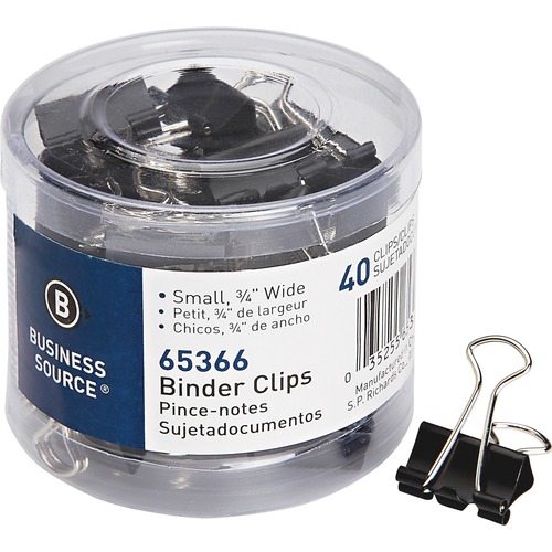 Business Source Small Binder Clips - Small - for Paper, Project, Document - 40 / Pack - Black - Steel, Zinc