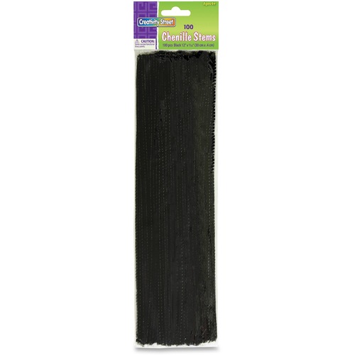 Creativity Street Chenille Stems - Classroom Activities, Craft Project - Recommended For 4 Year x 12"Length x 0.2"Diameter - 100 / Pack - Black - Polyester