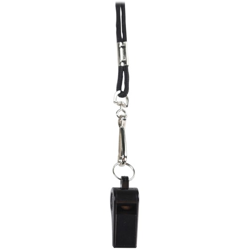 Champion Sports Plastic Whistle/Bulk Lanyard Pack - 1 Dozen - Black, Silver - Metal, Nylon, Plastic