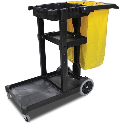 Impact Janitor's Cart with 25-Gallon Yellow Vinyl Bag - Folding Handle - 8" , 2.50" Caster Size - Structofoam, Polyethylene, Vinyl - 48" Length x 20.5" Width x 38" Height - Gray, Yellow - 1 Each