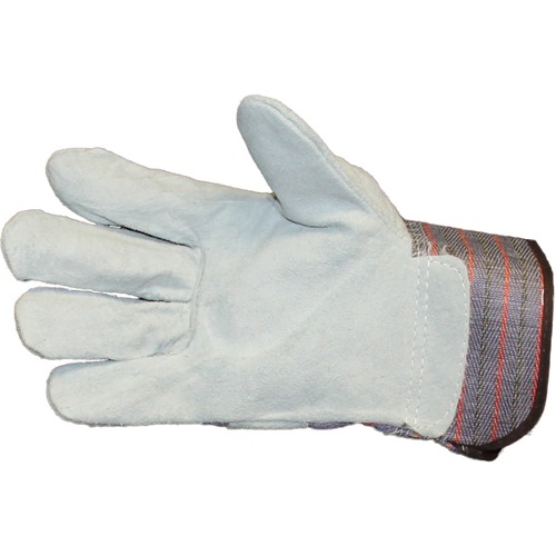 ProGuard Leather Palm with Safety Cuff - Large Size - Leather Palm, Cotton Liner, Canvas Back, Leather Fingertip - Gray, Blue - Safety Cuff, Knuckle Strap - For Material Handling, General Purpose, Automotive, Assembling, Manufacturing, Furniture Handling 