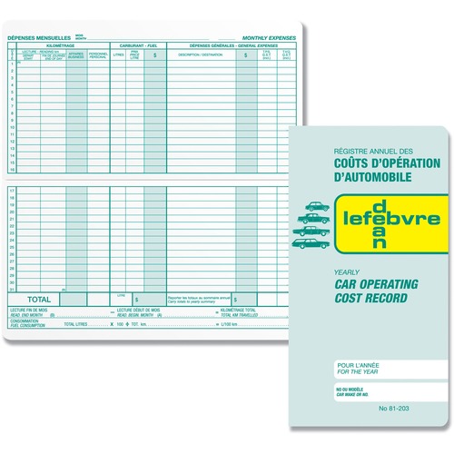 Dean & Fils Car Operating Cost Record - 16 Sheet(s) - Recycled - 1 Each - Automobile Log Books - DET81203