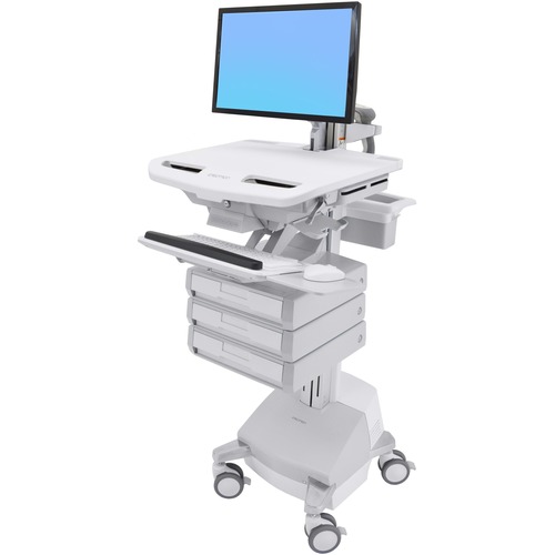 Ergotron StyleView Cart with LCD Arm, SLA Powered, 3 Drawers (1x3) - Up to 24" Screen Support - 37.04 lb Load Capacity - Floor - Plastic, Aluminum, Zinc-plated Steel