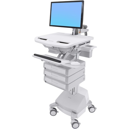 Ergotron StyleView Cart with LCD Pivot, SLA Powered, 3 Drawers (1x3) - Up to 24" Screen Support - 37.04 lb Load Capacity - Floor - Plastic, Aluminum, Zinc-plated Steel