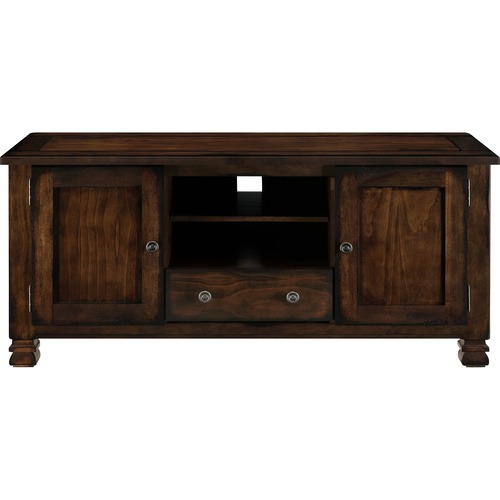 Altra Furniture Summit Mountain Wood Veneer 55" TV Stand, Espresso - 53.6" x 19.7"23.9" - 2 Door(s) - 5 Shelve(s) - 3 Adjustable Shelf(ves) - Material: Wood Veneer, Medium Density Fiberboard (MDF), Paper - Finish: Weathered Espresso