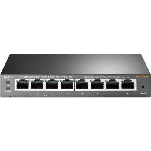 TP-Link TL-SG108PE - 8-Port Gigabit Easy Smart Switch with 4-Port PoE - Limited Lifetime Protection - Easy Smart Managed - 4 PoE+ Ports @64W - Plug & Play - Sturdy Metal w/ Shielded Ports - Fanless - QoS, Vlan & IGMP