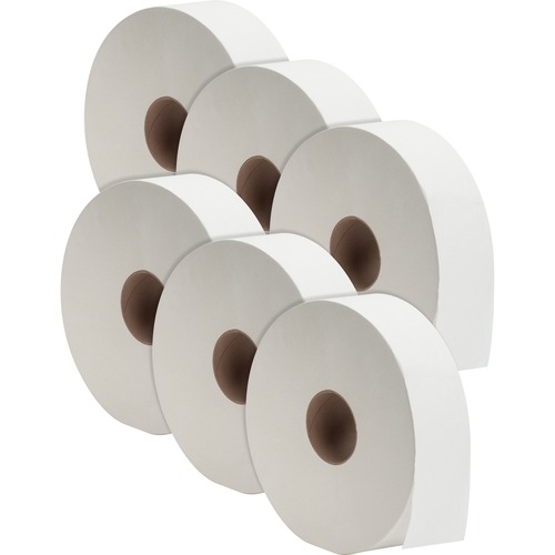 Genuine Joe Jumbo Jr Dispenser Bath Tissue Roll - 2 Ply - 3.50" x 2000 ft - 12" Roll Diameter - White - Fiber - Septic Safe, Sewer-safe, Perforated - For Bathroom - 6 / Carton