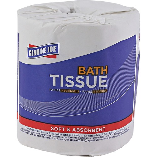 Genuine Joe 2-ply Bath Tissue - 2 Ply - 4.5" x 3" - 500 Sheets/Roll - White - Fiber - For Bathroom - 96 / Carton
