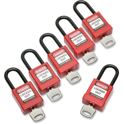 SKILCRAFT® Keyed-alike Lockout Padlocks - Keyed Alike - 1.50" Shackle Diameter - Thermoplastic - Red - 6 / Pack