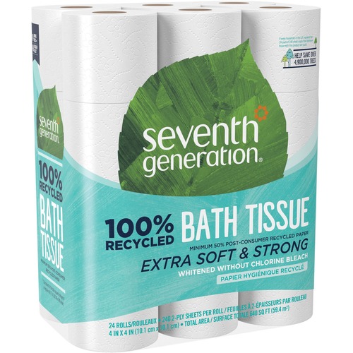 Seventh Generation 100% Recycled Bathroom Tissue - 2 Ply - 240 Sheets/Roll - White - Paper - 24 / Pack