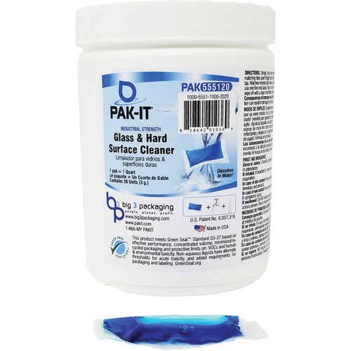 Big 3 Packaging Pak-It Glass/Hard Surface Cleaner - 32 fl oz (1 quart) - Breeze Scent - Ammonia-free, Streak-free, Phosphate-free - Blue - 20 / Pack