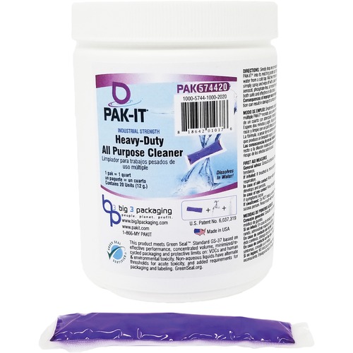 Big 3 Packaging Pak-It Heavy Duty All-Purpose Cleaner - 0.42 oz (0.03 lb) - Ocean Fresh Scent - Phosphate-free, Heavy Duty, Ammonia-free - Purple - 20 / Each
