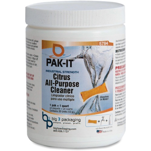 Big 3 Packaging Pak-It Citrus All-Purpose Cleaner - Citrus Scent - Ammonia-free, Film-free, Phosphate-free, Deodorize - Orange - 20 / Each