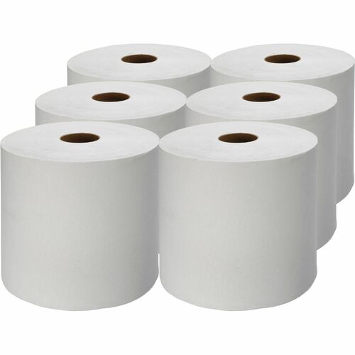 Genuine Joe Hardwound Roll Paper Towels - 7.88" x 1000 ft - White - Absorbent, Embossed, Designed - For Restroom - 6 / Carton