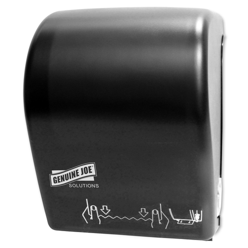 Genuine Joe Solutions Touchless Hardwound Towel Dispenser - Touchless, Hardwound Roll - Black - Touch-free - Paper Towel Dispensers - GJO99706