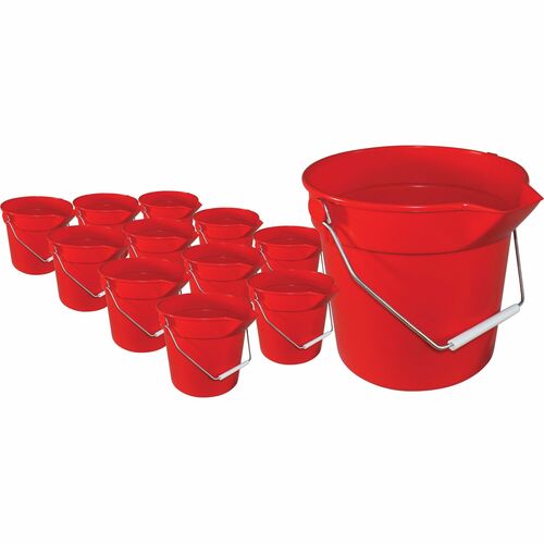 Impact 10-quart Deluxe Bucket - 2.50 gal - Rugged, Handle, Spill Resistant, Embossed, Acid Resistant, Alkali Resistant, Chemical Resistant, Heavy Duty, Rugged - 10.2" x 11.1" - Polypropylene - Red - 12 / Carton