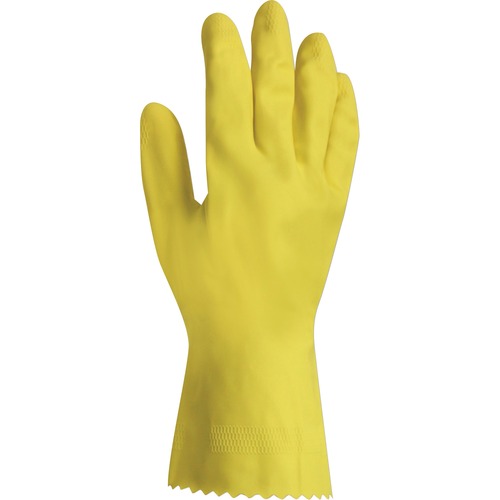 ProGuard Flock Lined Latex Gloves - 18 mil Thickness x 12" Glove Length - Chemical Protection - Medium Size - Yellow - Chemical Resistant, Abrasion Resistant, Embossed Grip, Fat Resistant, Germs-free, Mediumweight, Flock-lined, Detergent Resistant - For C