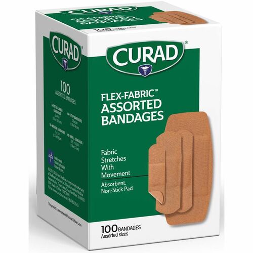 Curad Flex-Fabric Bandages - 100/Box - Tan - Fabric