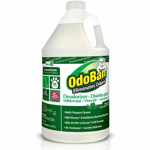 OdoBan Eucalyptus Multi-purpose Deodorizer Disinfectant Concentrate - Concentrate - 128 fl oz (4 quart) - Eucalyptus Scent - 1 Each - Deodorant, Disinfectant, Residue-free, Antibacterial - Green