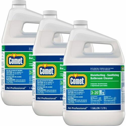 Comet Disinfecting Bathroom Cleaner - 128 fl oz (4 quart) - 3 / Carton - Non-abrasive, Disinfectant, Pleasant Scent - White