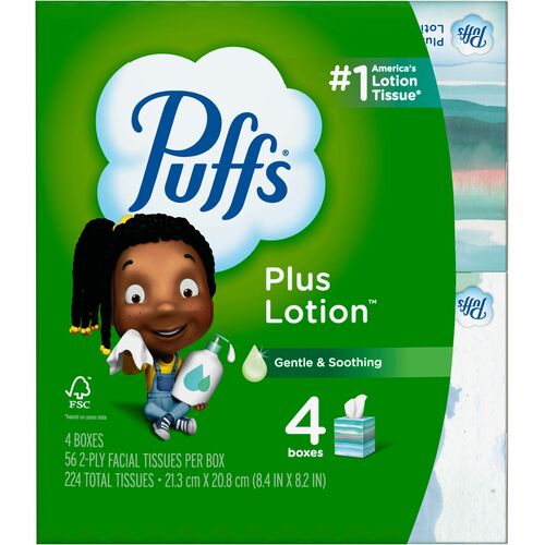 Puffs Plus Lotion Facial Tissues - 2 Ply - White - 56 Per Box - 4 / Pack