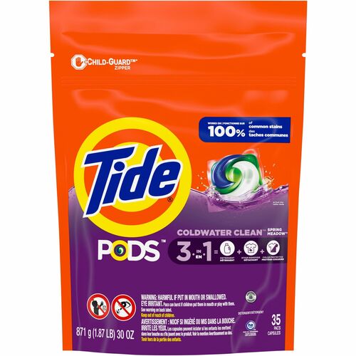 Tide PODS 3-1 Laundry Detergent - Spring Meadow Scent - 35 / Bag - White, Orchid